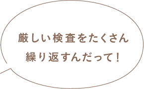 厳しい検査をたくさん繰り返すんだって！